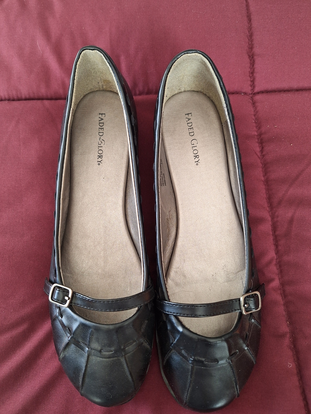 Faded Glory Black Women's Buckle Strap Ballet Flats